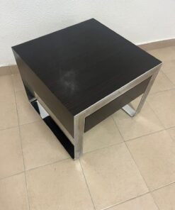 Natural wood side table with metal edges