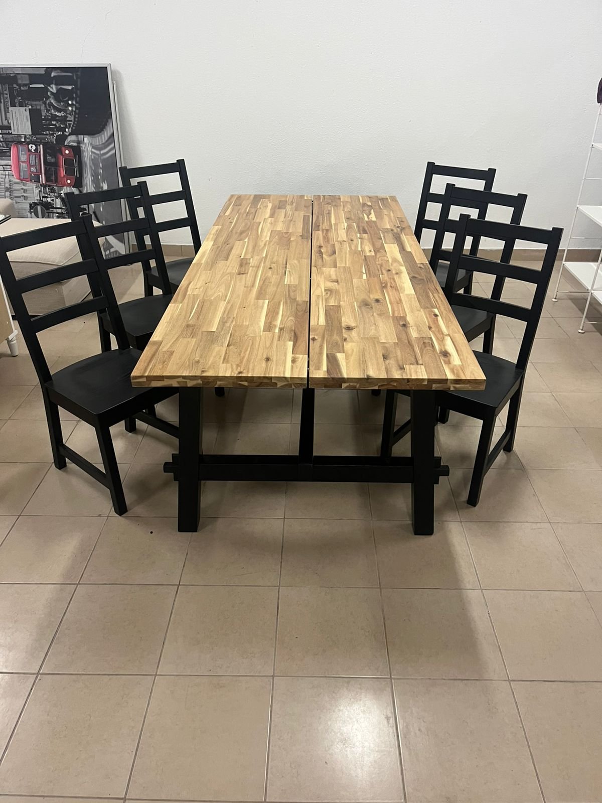 SKOGSTA / NORDVIKEN طاولة و 6 كراسي, سنط/أسود, 235x100 سم