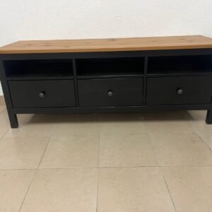 HEMNES TV bench, black-brown/light brown, 148x47x57