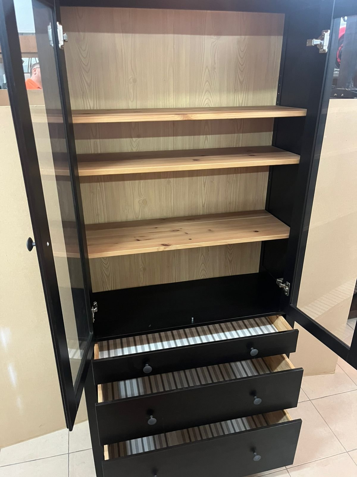 Glass-door wardrobe with 3 drawers, black-brown/light brown - Image 8