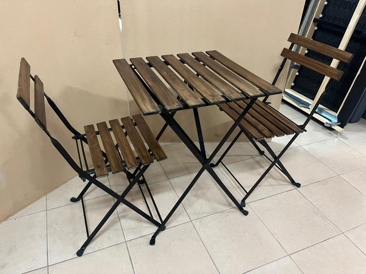 Table+2 chairs, outdoor, black/light brown stained - Image 2