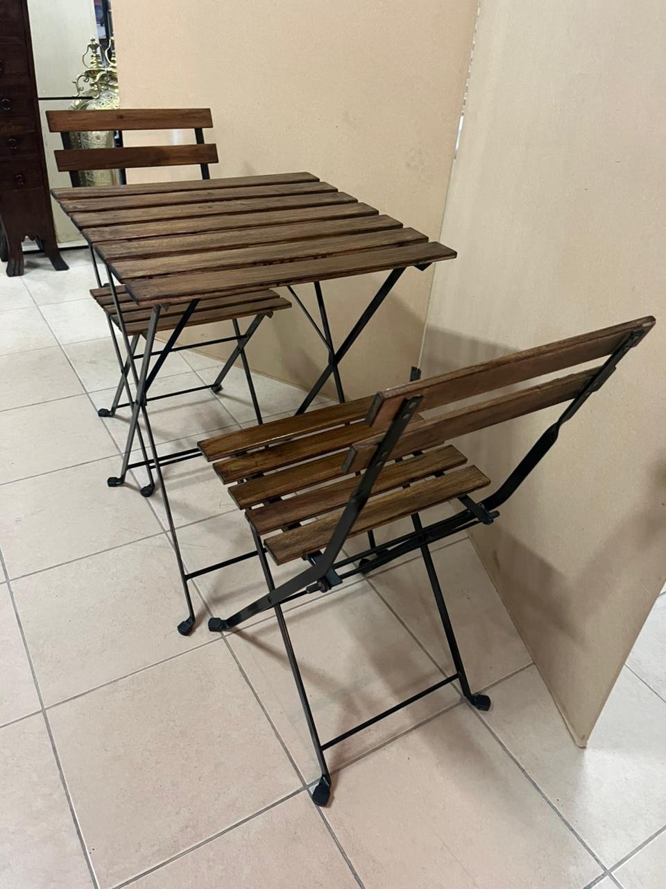 Table+2 chairs, outdoor, black/light brown stained - Image 3