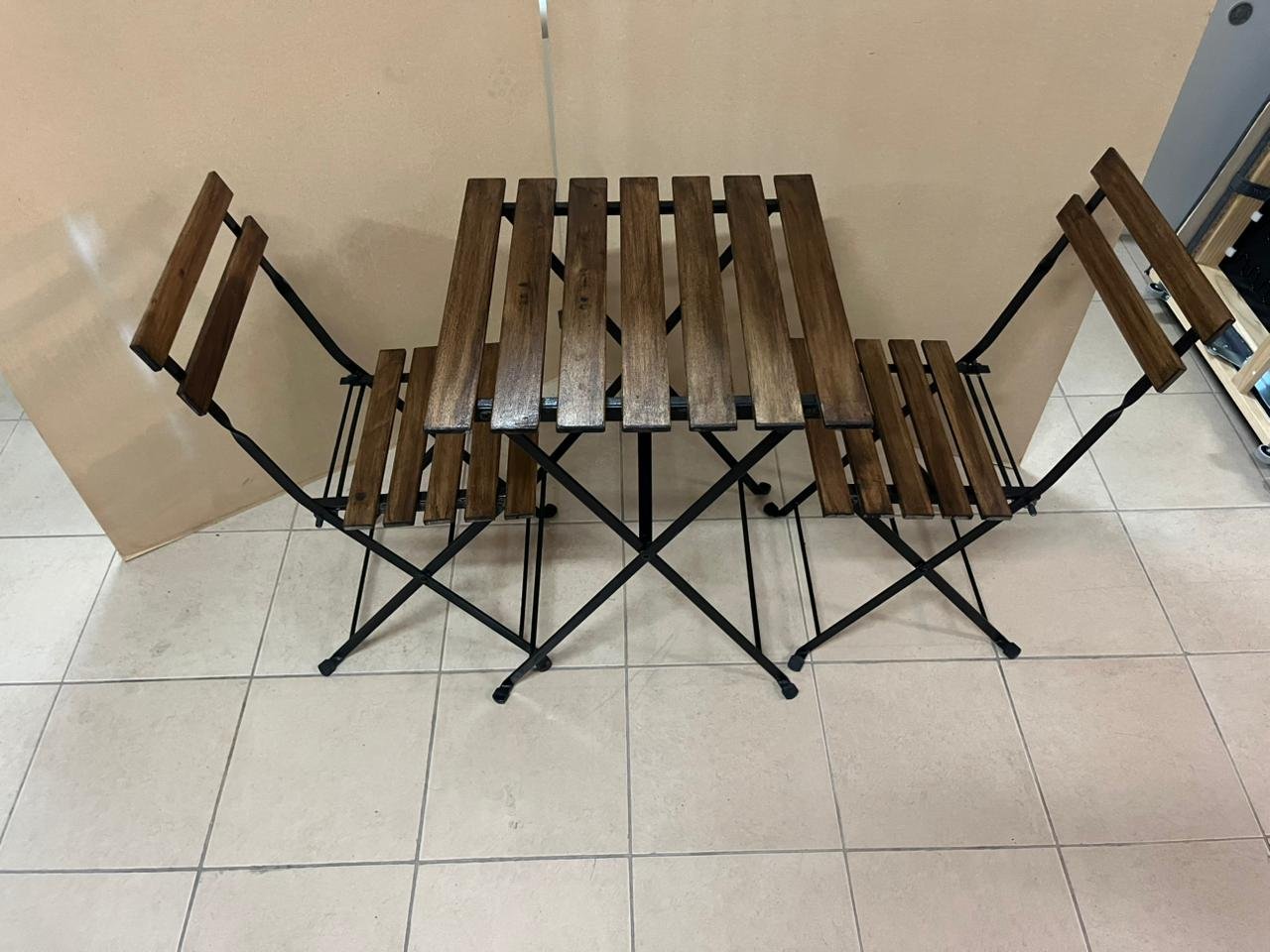 Table+2 chairs, outdoor, black/light brown stained - Image 5