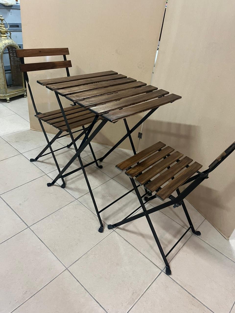Table+2 chairs, outdoor, black/light brown stained - Image 6