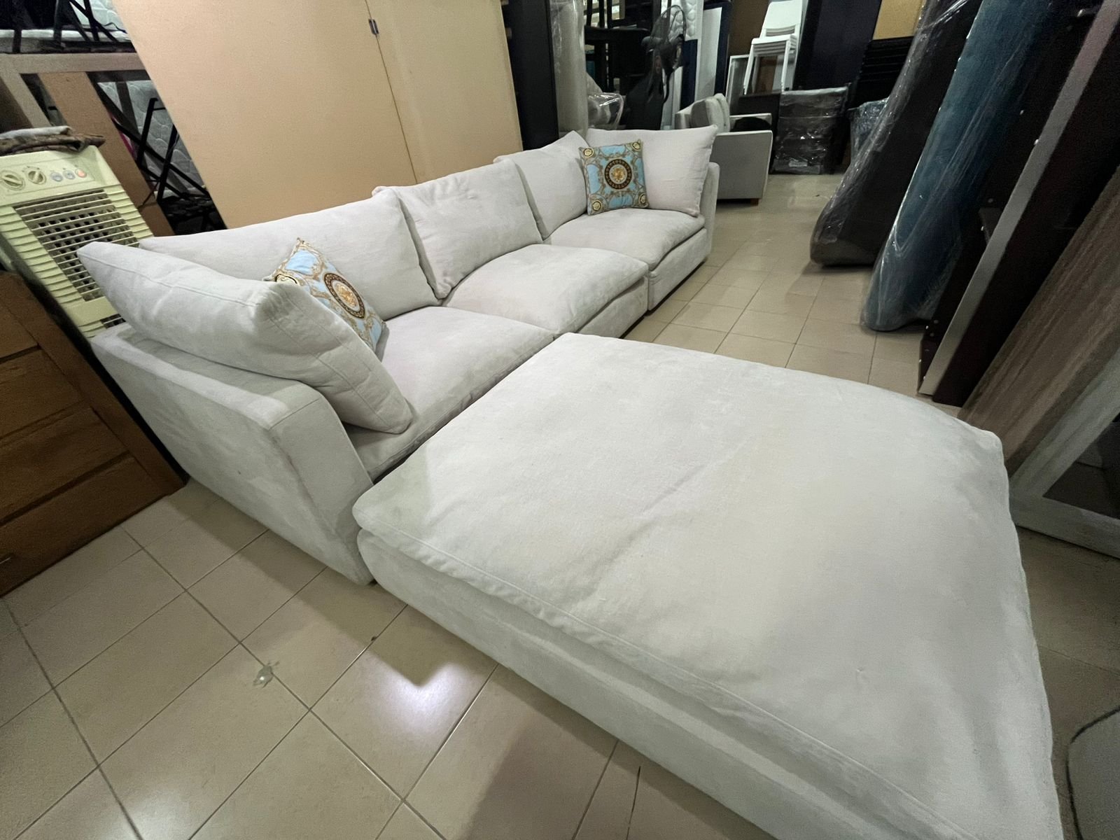 A sofa made of ostrich feathers, perfect for relaxing.