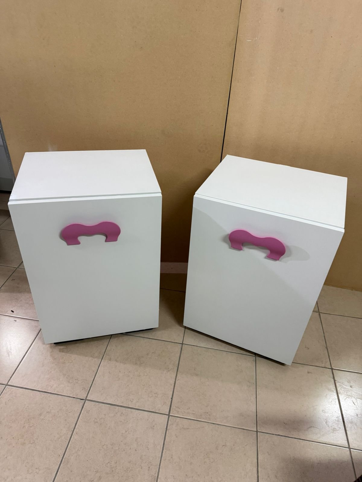 A white children's study desk with pink handles, featuring a foldable - Image 7