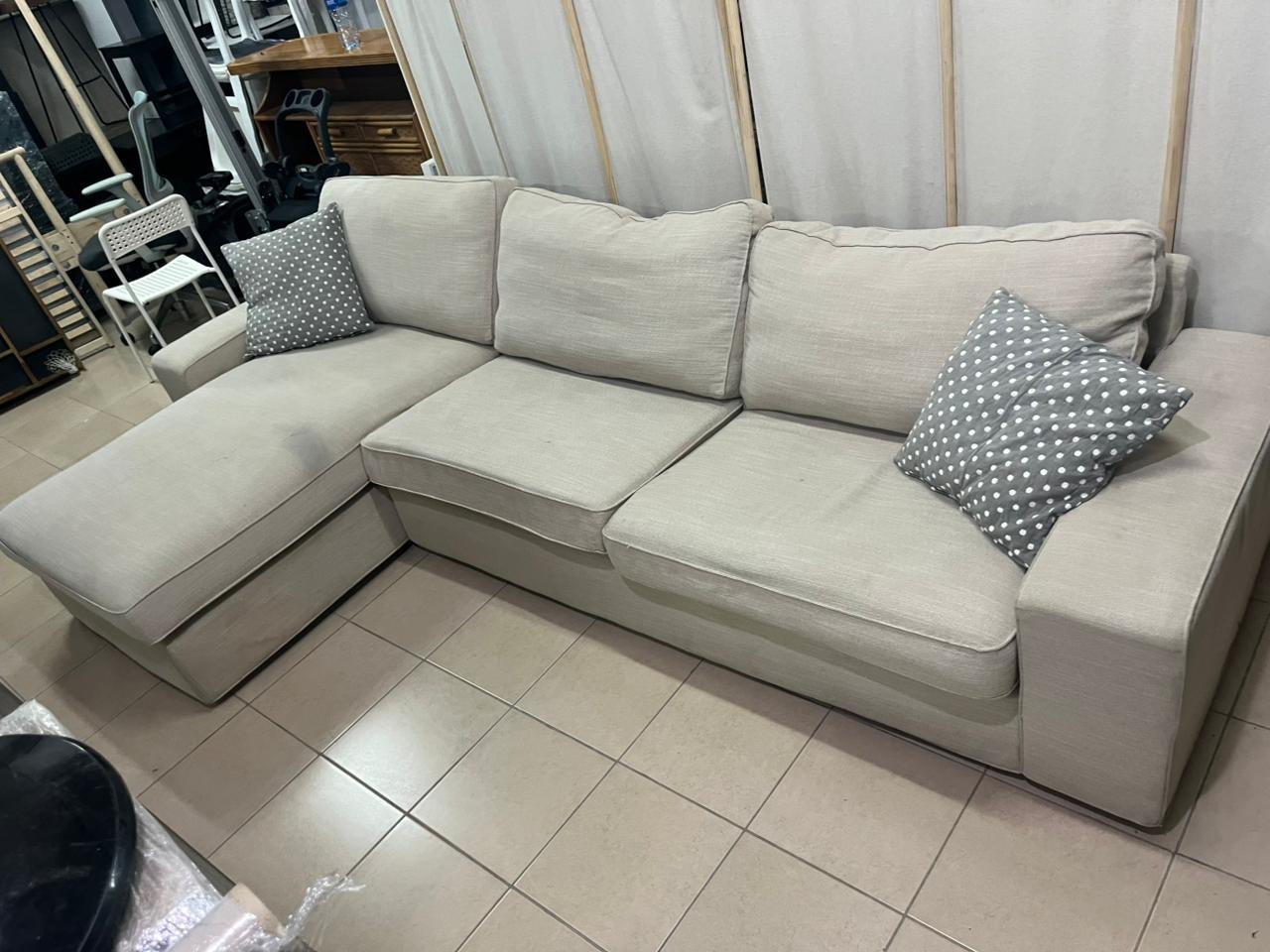 KIVIK 4-seater sofa with chaise lounge, Tresund light beige - Image 12