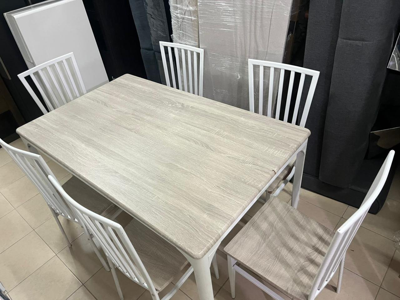 Dining table with six chairs, beige and white color, from Home Box - Image 7