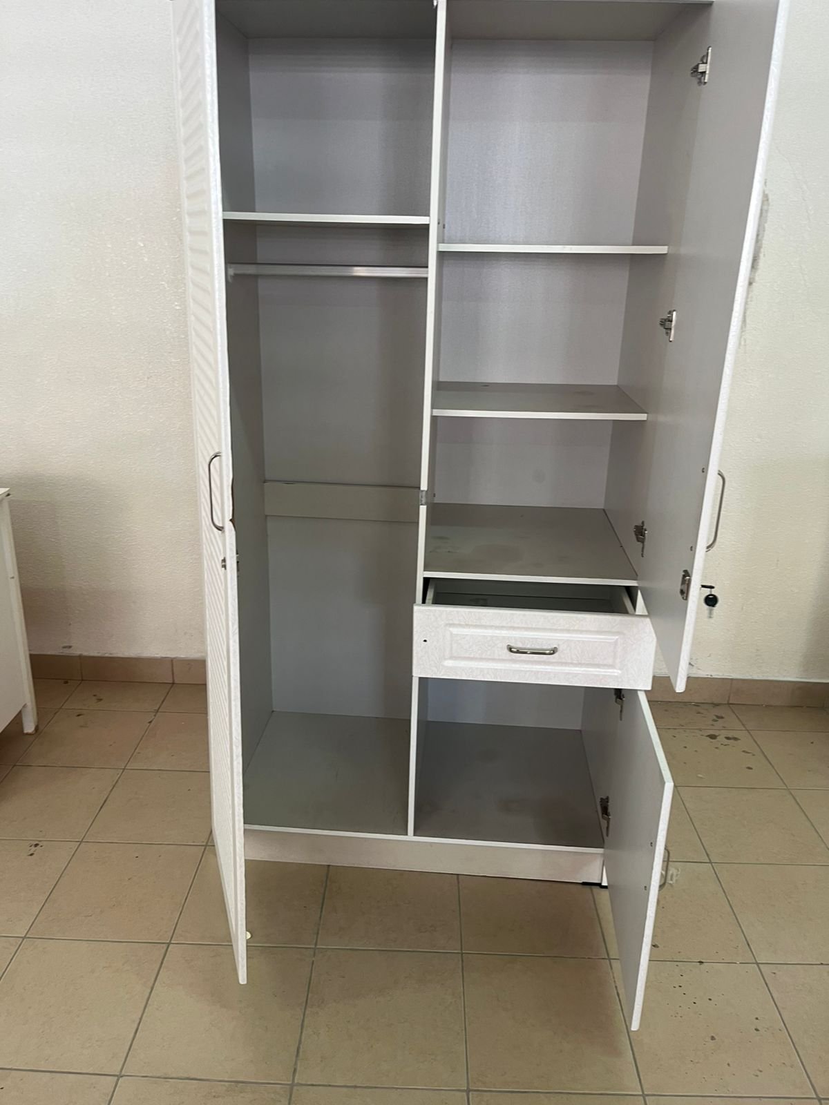 White two-door wardrobe with mirror and drawer - Image 4