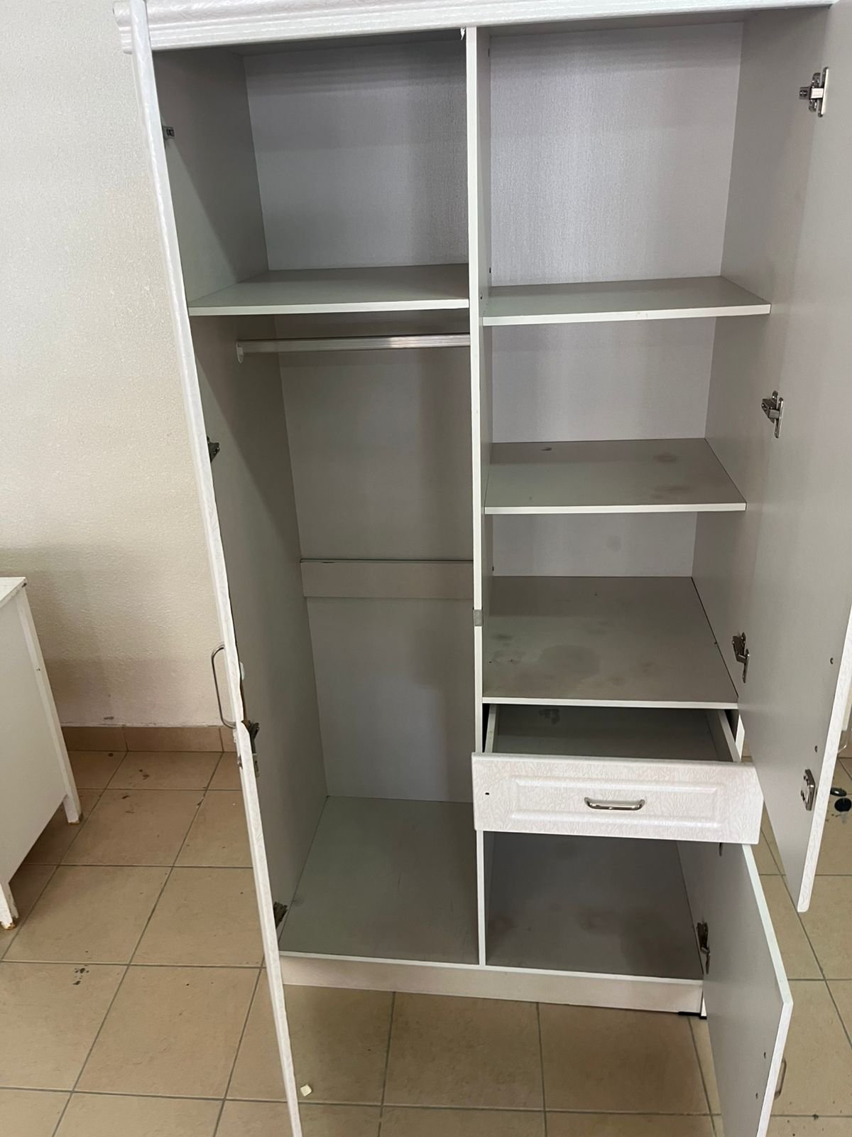 White two-door wardrobe with mirror and drawer - Image 5