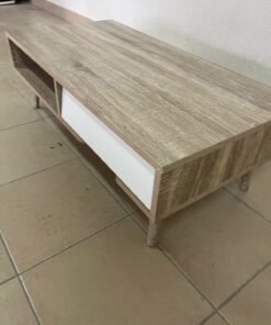 Modern design coffee table in light wood with a white drawer