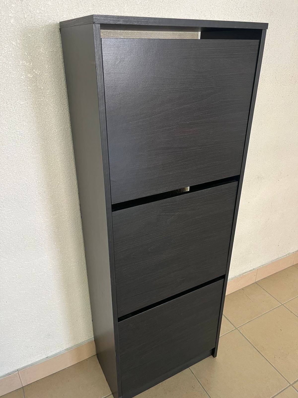 IKEA BISSA shoe cabinet with 3 compartments in black and brown. - Image 2