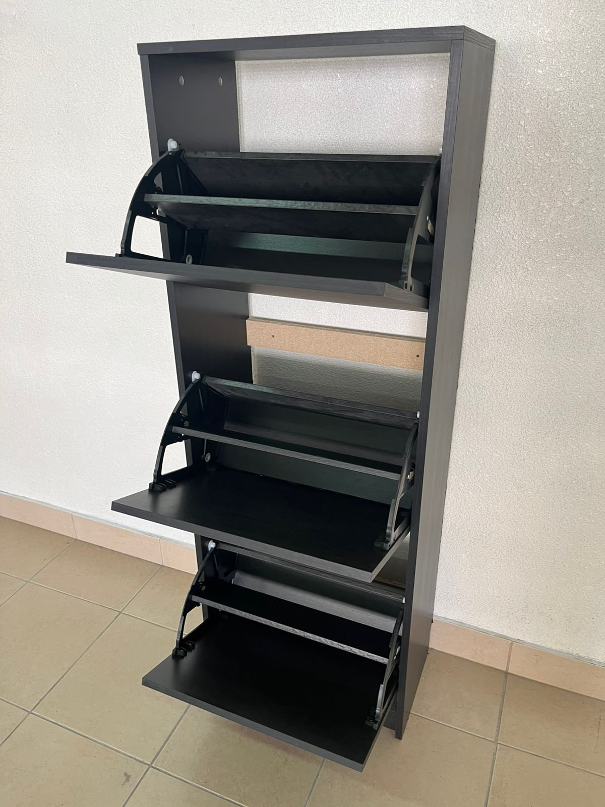 IKEA BISSA shoe cabinet with 3 compartments in black and brown. - Image 3