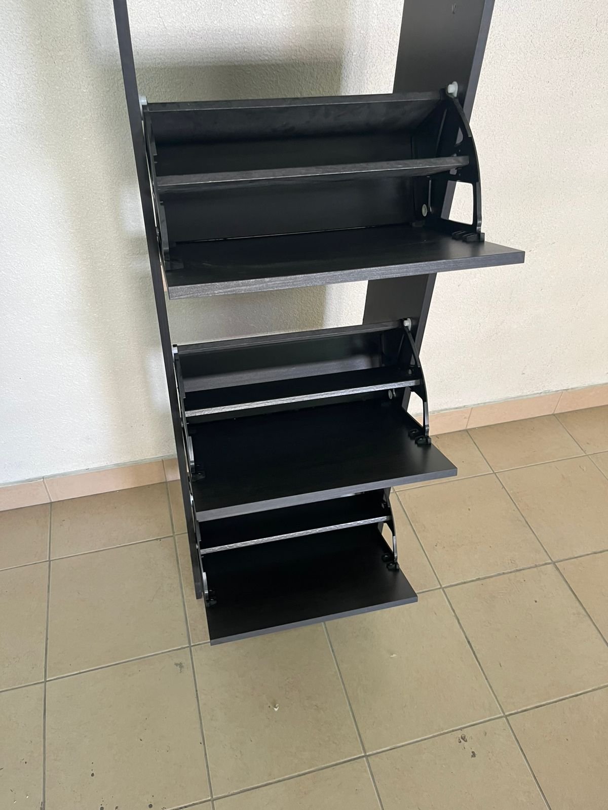 IKEA BISSA shoe cabinet with 3 compartments in black and brown. - Image 5