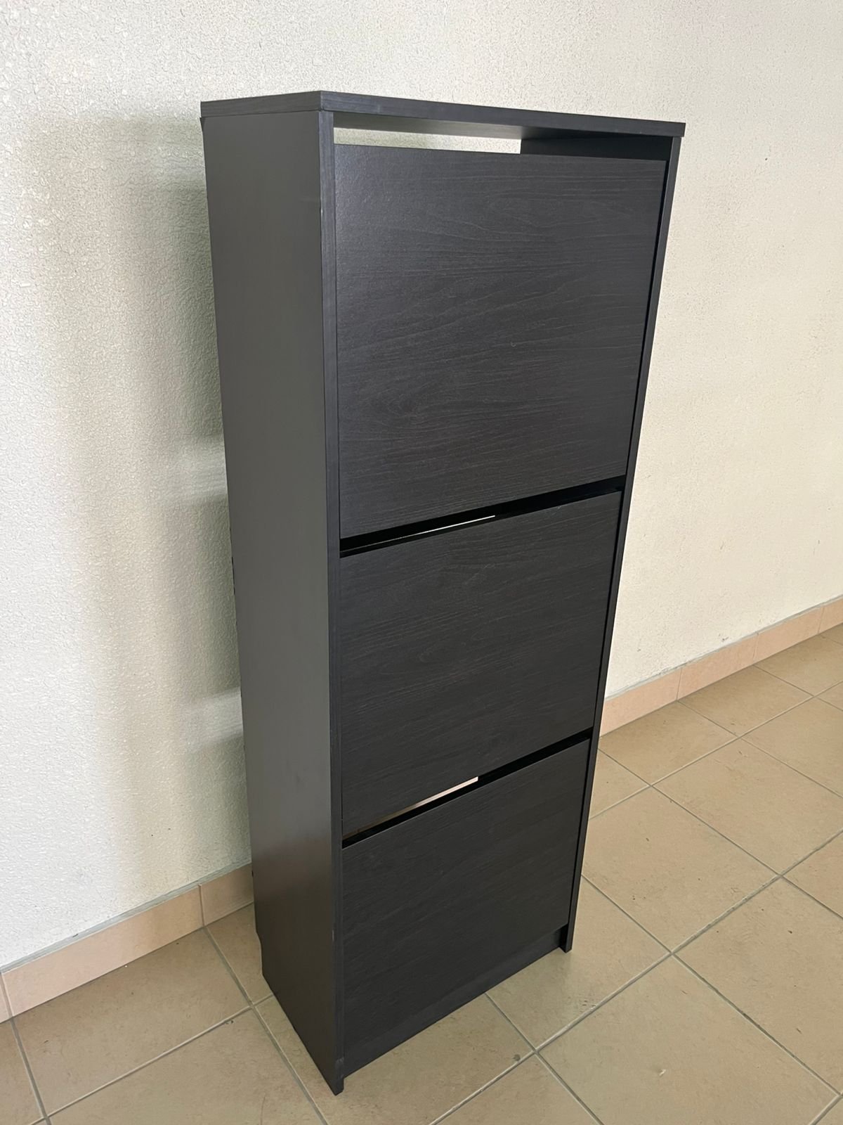 IKEA BISSA shoe cabinet with 3 compartments in black and brown. - Image 6