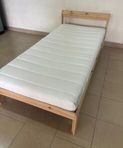 IKEA bed frame with mattress, made of solid pine wood