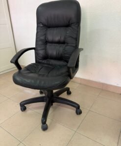 Executive office chair with high back and black faux leather upholstery