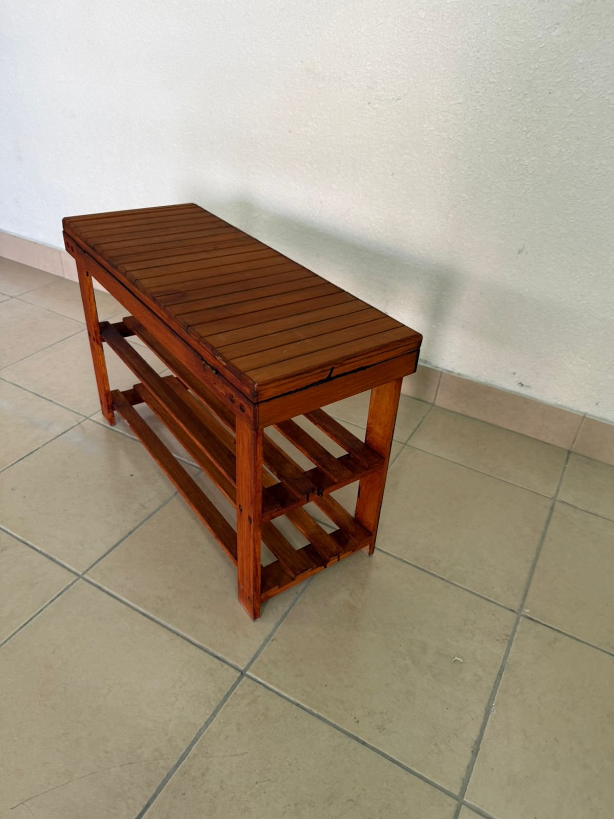 A modern wooden shoe storage bench - Image 4
