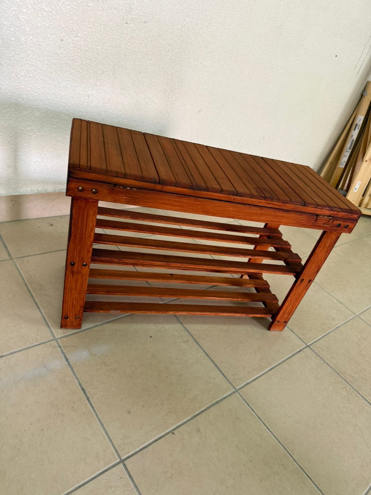 A modern wooden shoe storage bench - Image 12