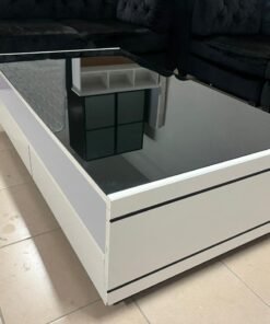 White coffee table with glass top