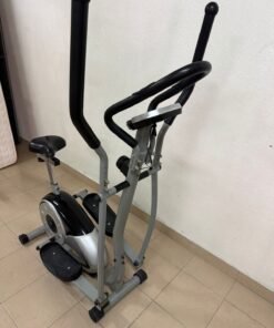 Elliptical exercise machine with seat, hand pulse sensor, and LCD screen, for home use