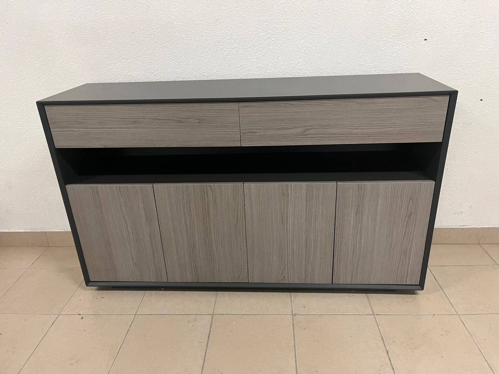 Modern buffet with a low-profile design and gray wood finish - Image 3