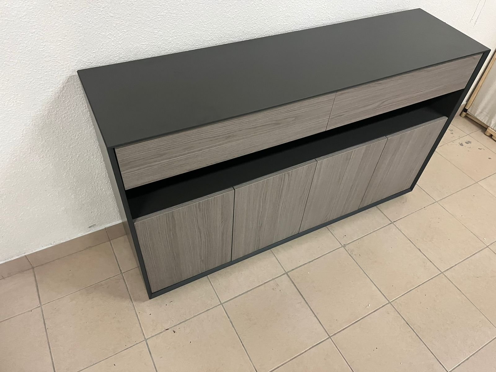 Modern buffet with a low-profile design and gray wood finish - Image 6
