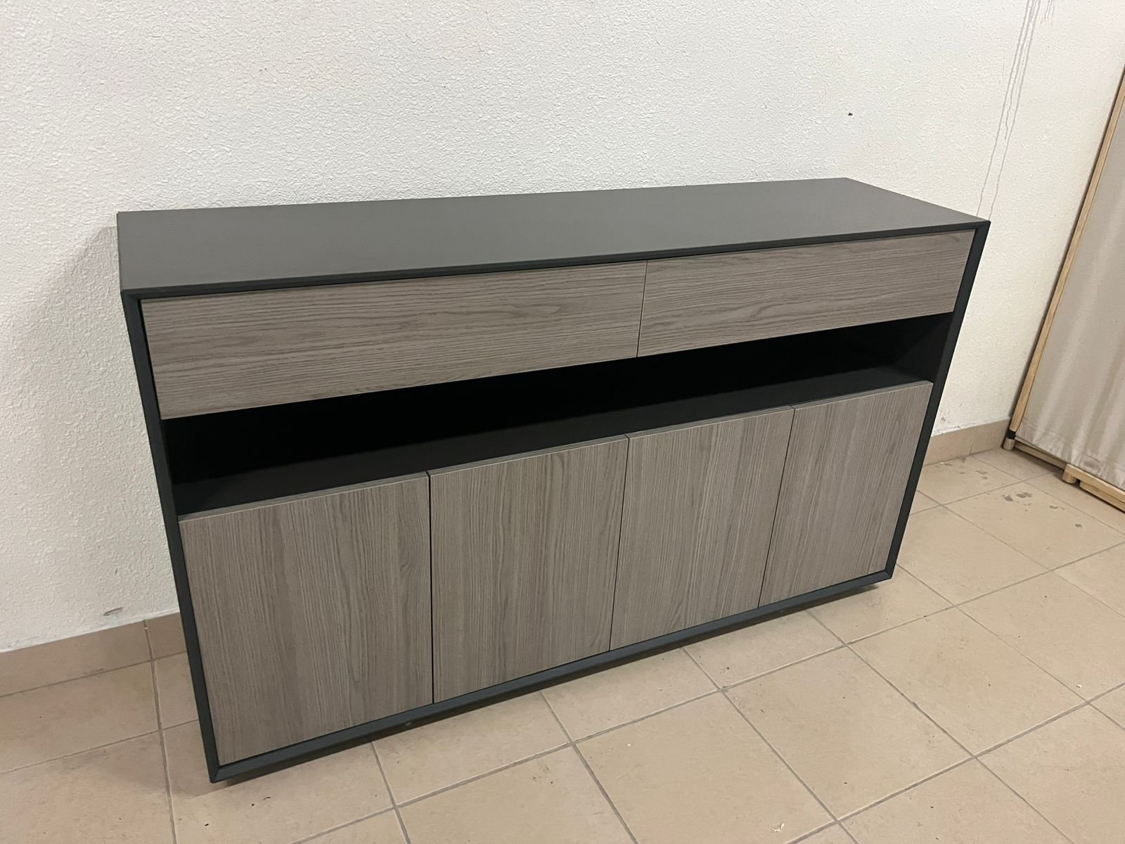 Modern buffet with a low-profile design and gray wood finish - Image 7