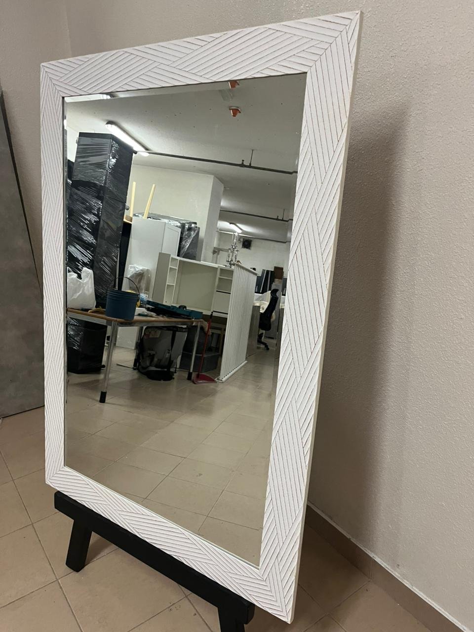 White floor mirror with a wooden frame featuring a zigzag pattern, available from the Homes r us brand. - Image 4