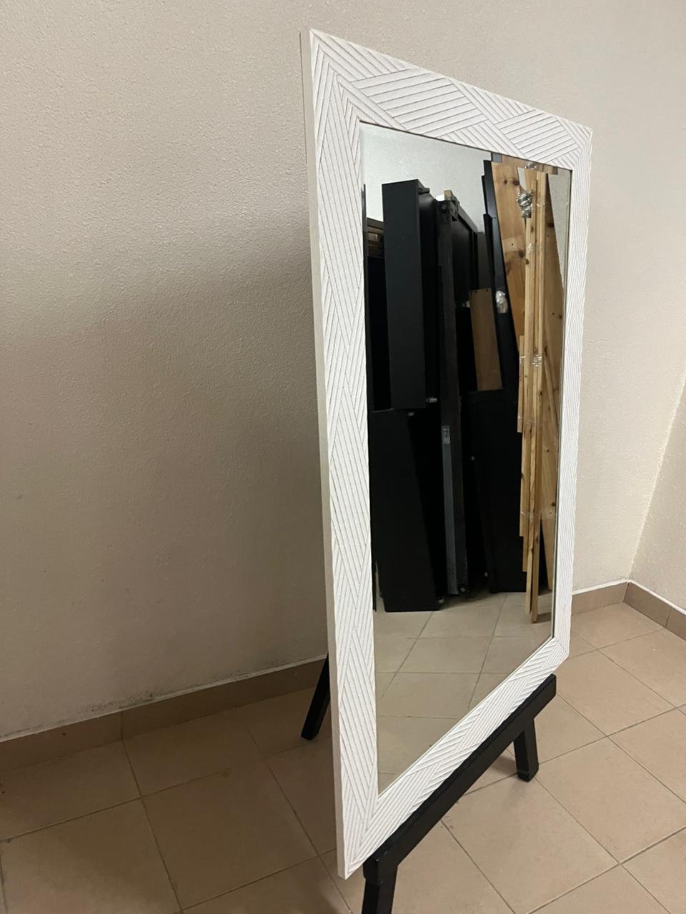 White floor mirror with a wooden frame featuring a zigzag pattern, available from the Homes r us brand. - Image 5