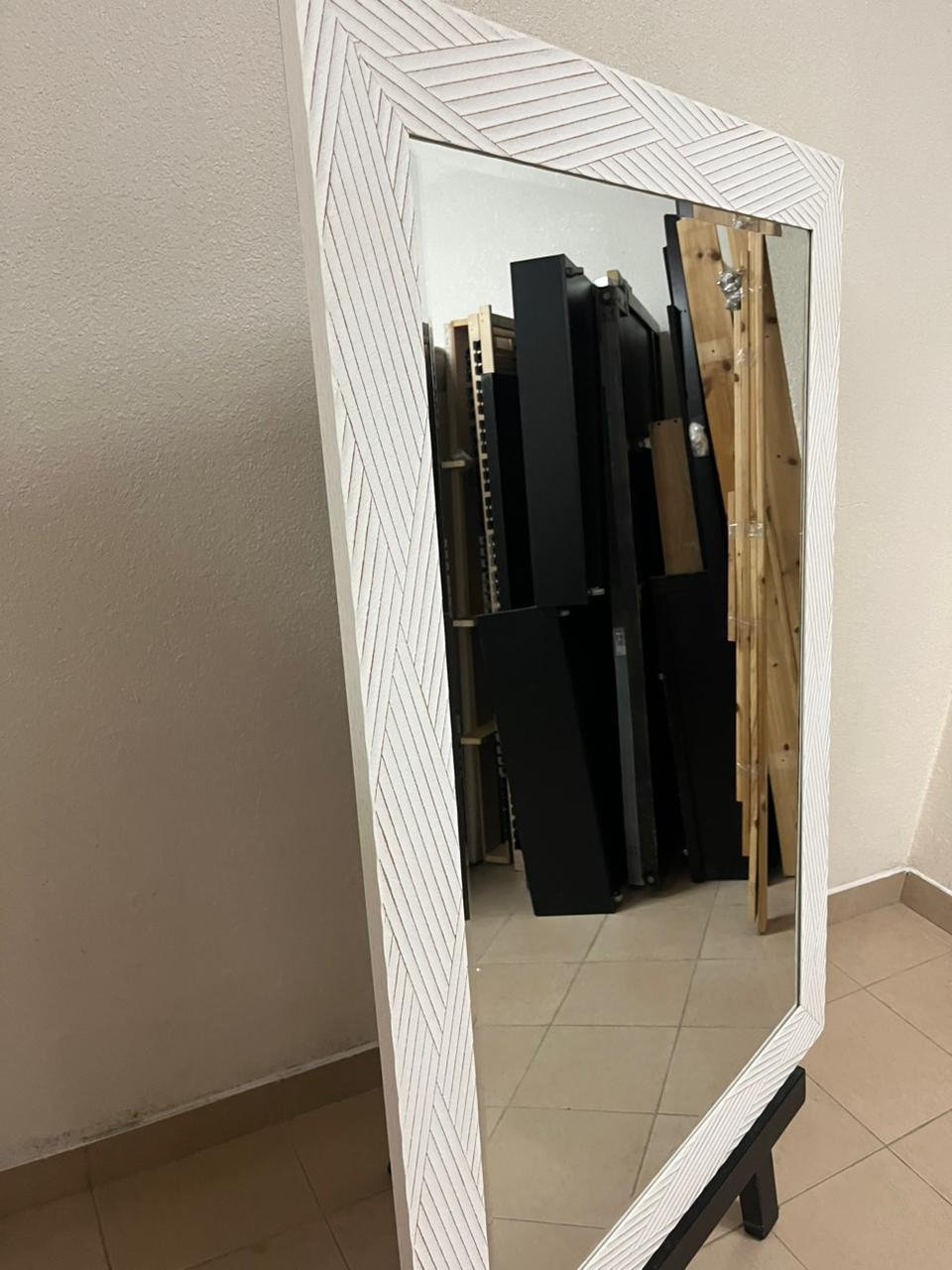 White floor mirror with a wooden frame featuring a zigzag pattern, available from the Homes r us brand. - Image 6