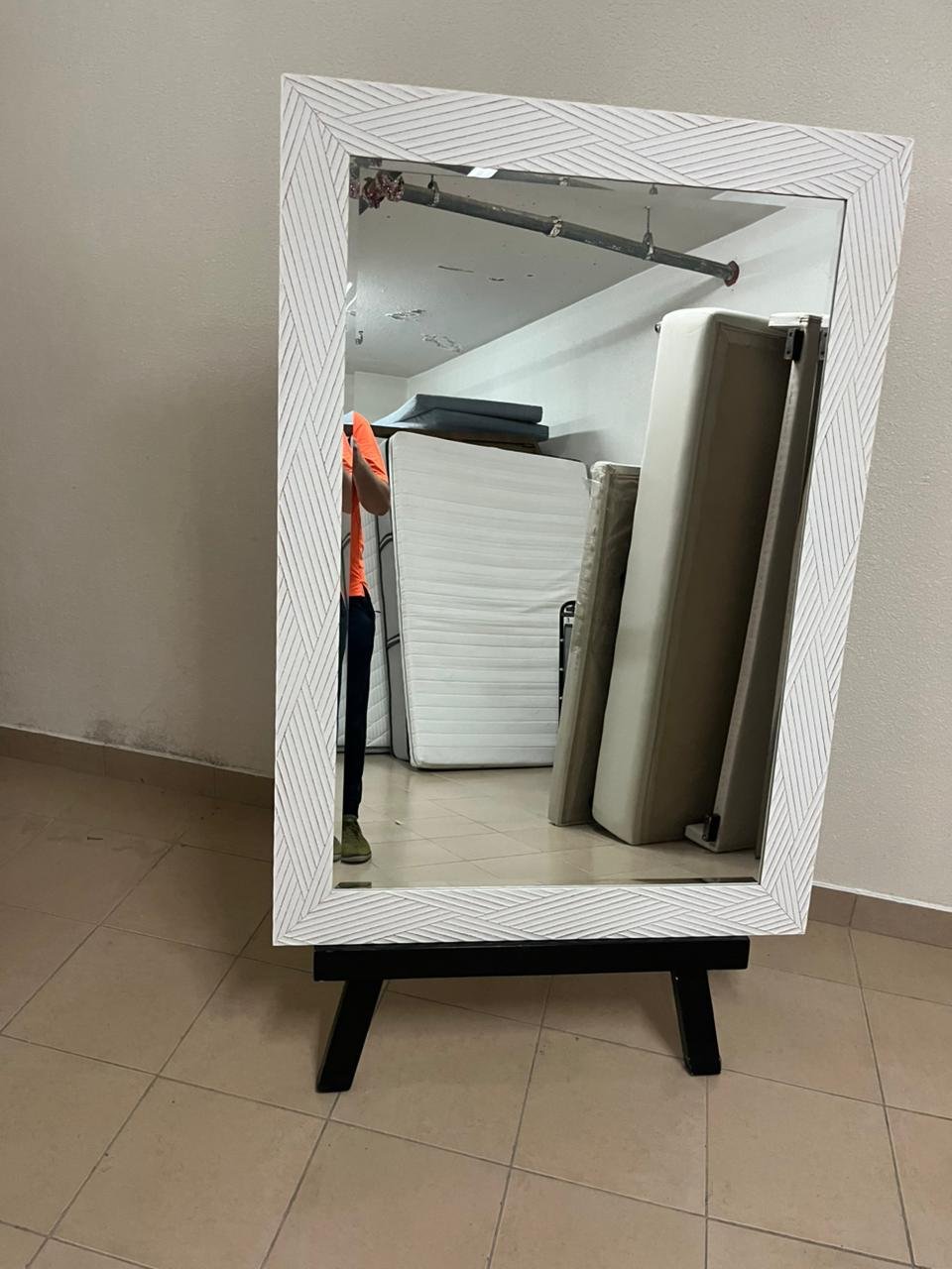 White floor mirror with a wooden frame featuring a zigzag pattern, available from the Homes r us brand. - Image 7