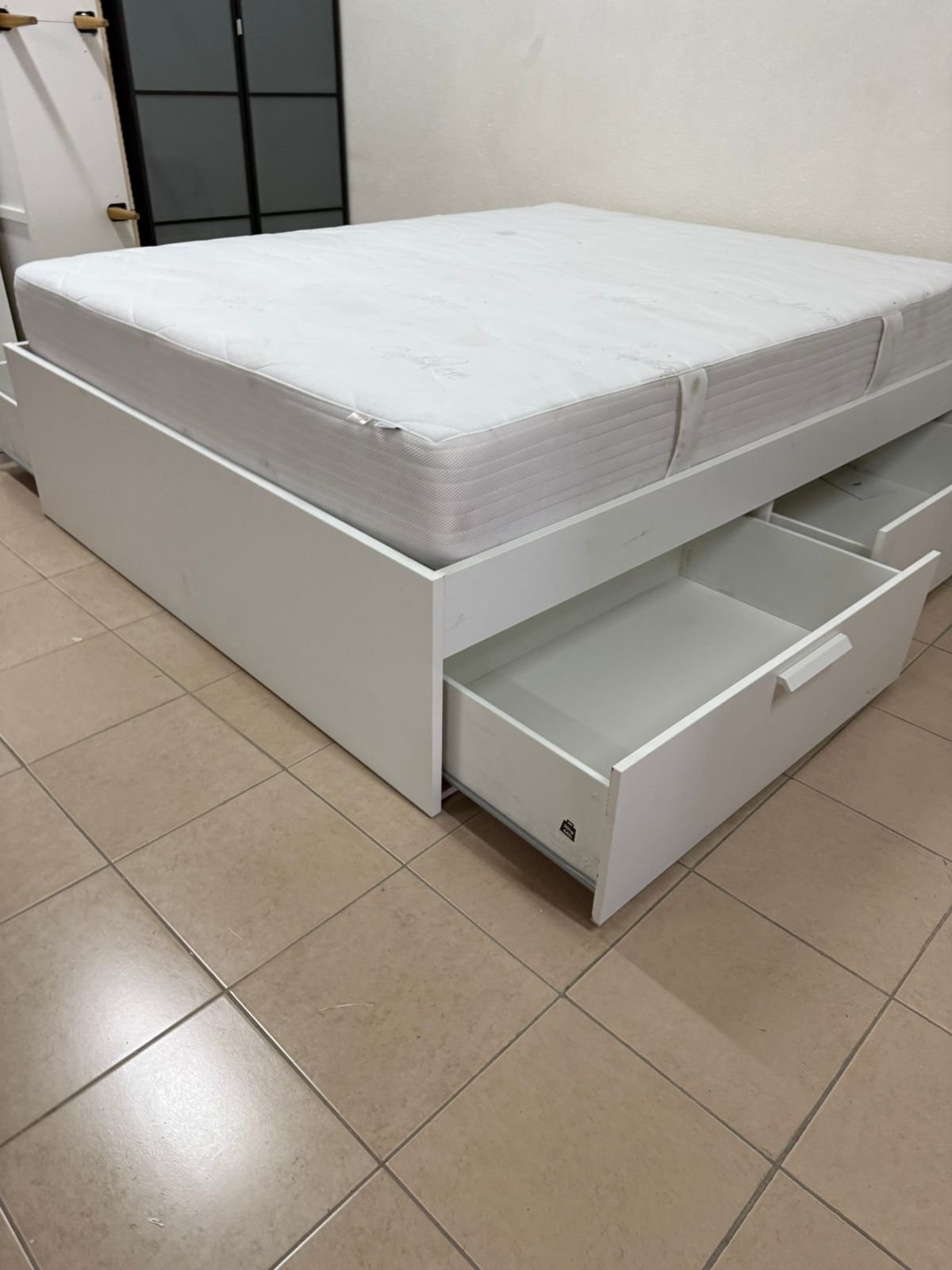 IKEA Bremence bed in white with storage drawers - Image 4