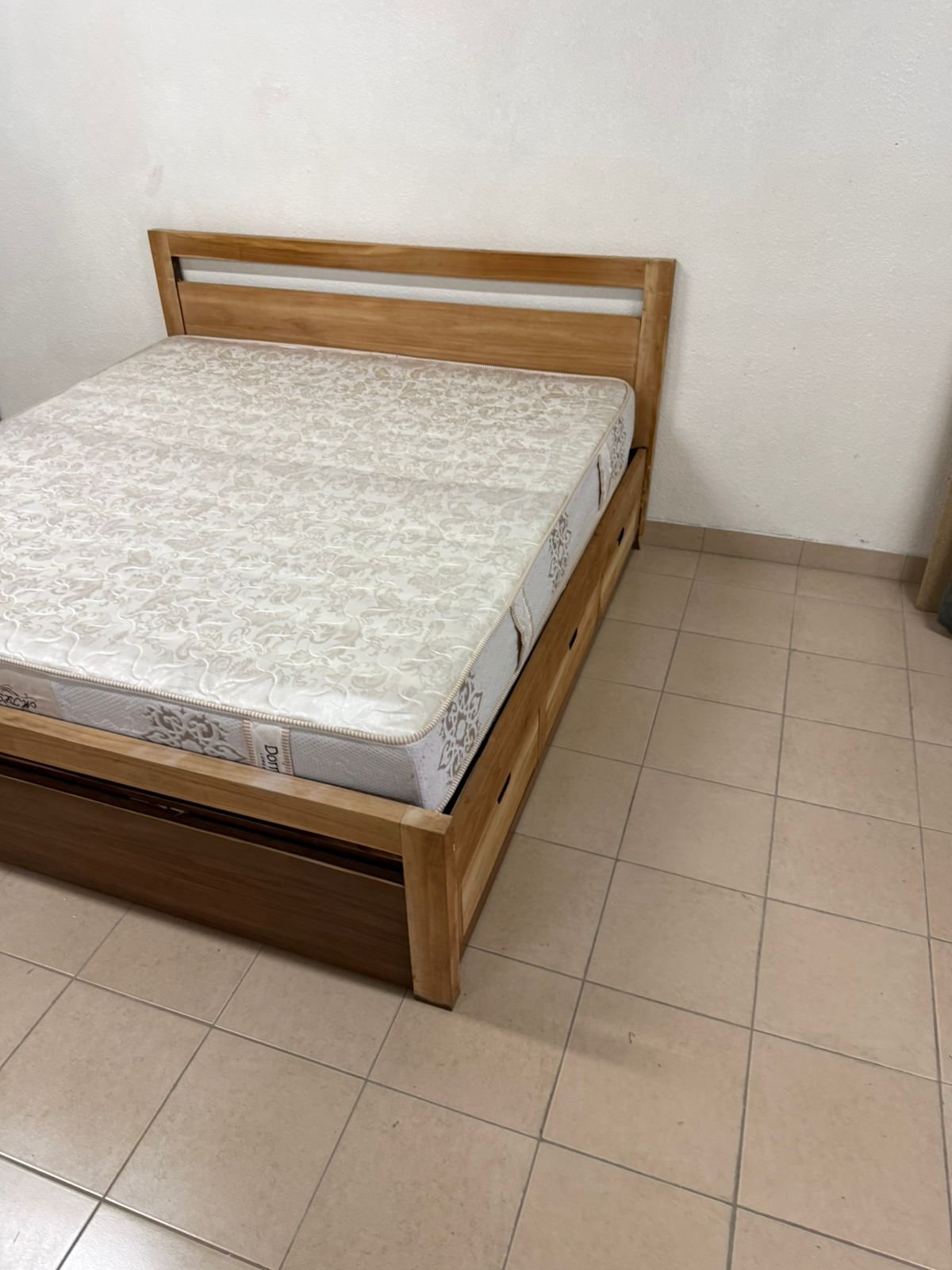 Natural wood bed with a modern design and built-in storage drawers - Image 16
