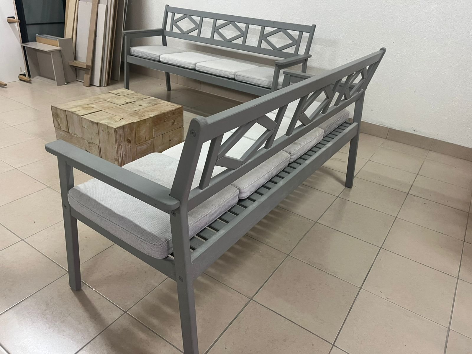Garden benches from IKEA made of durable acacia wood in gray. - Image 2