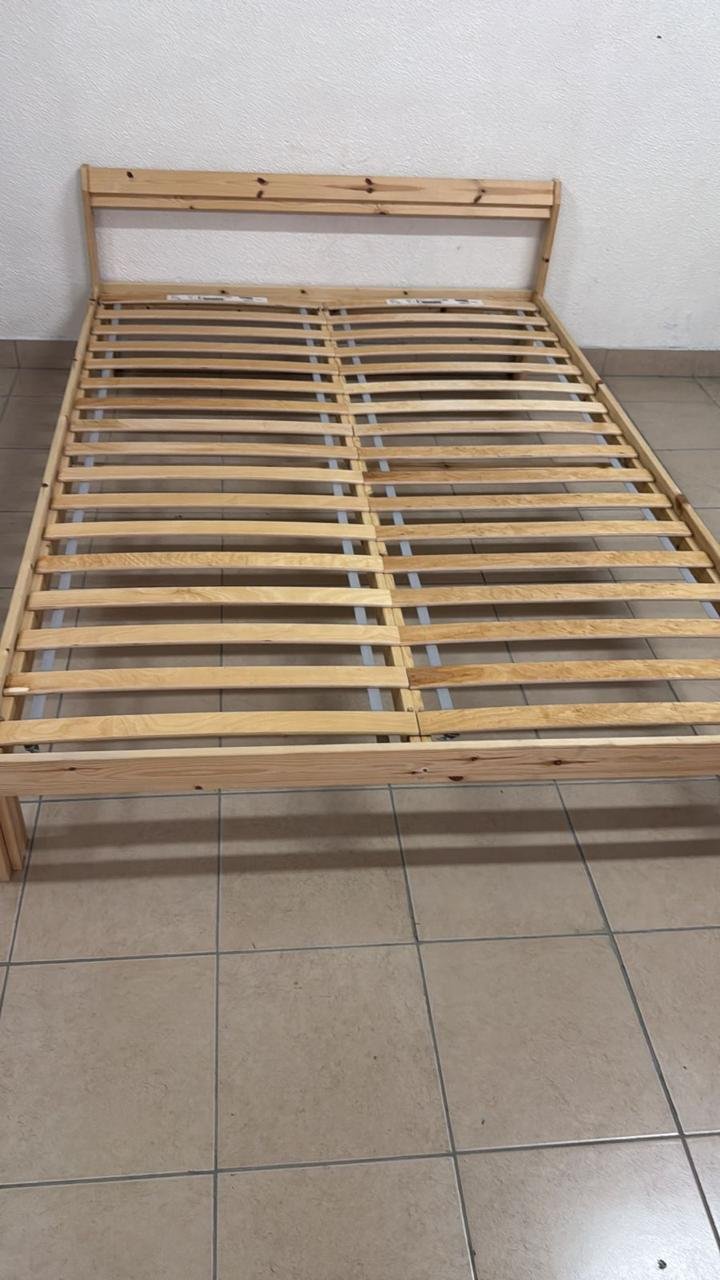 This is an IKEA NEIDEN pine wood bed frame with LÖNSET slatted bed base. - Image 2