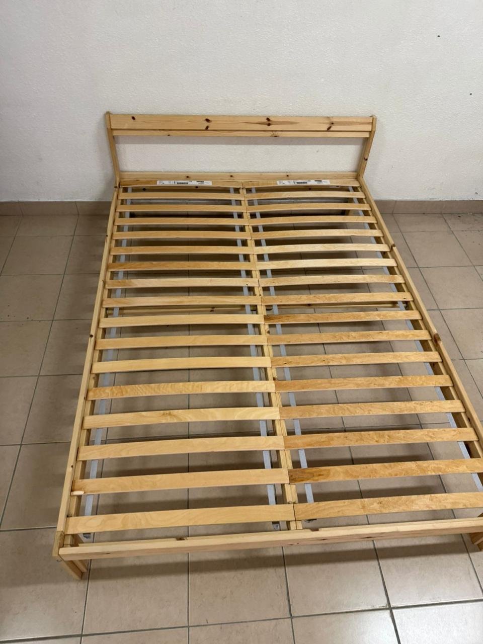 This is an IKEA NEIDEN pine wood bed frame with LÖNSET slatted bed base. - Image 5
