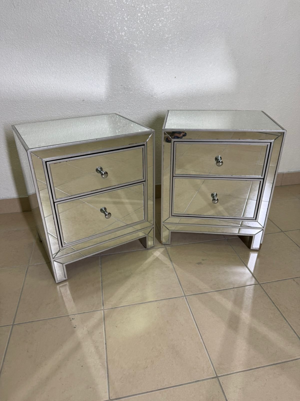 Silver bedside table and mirrors