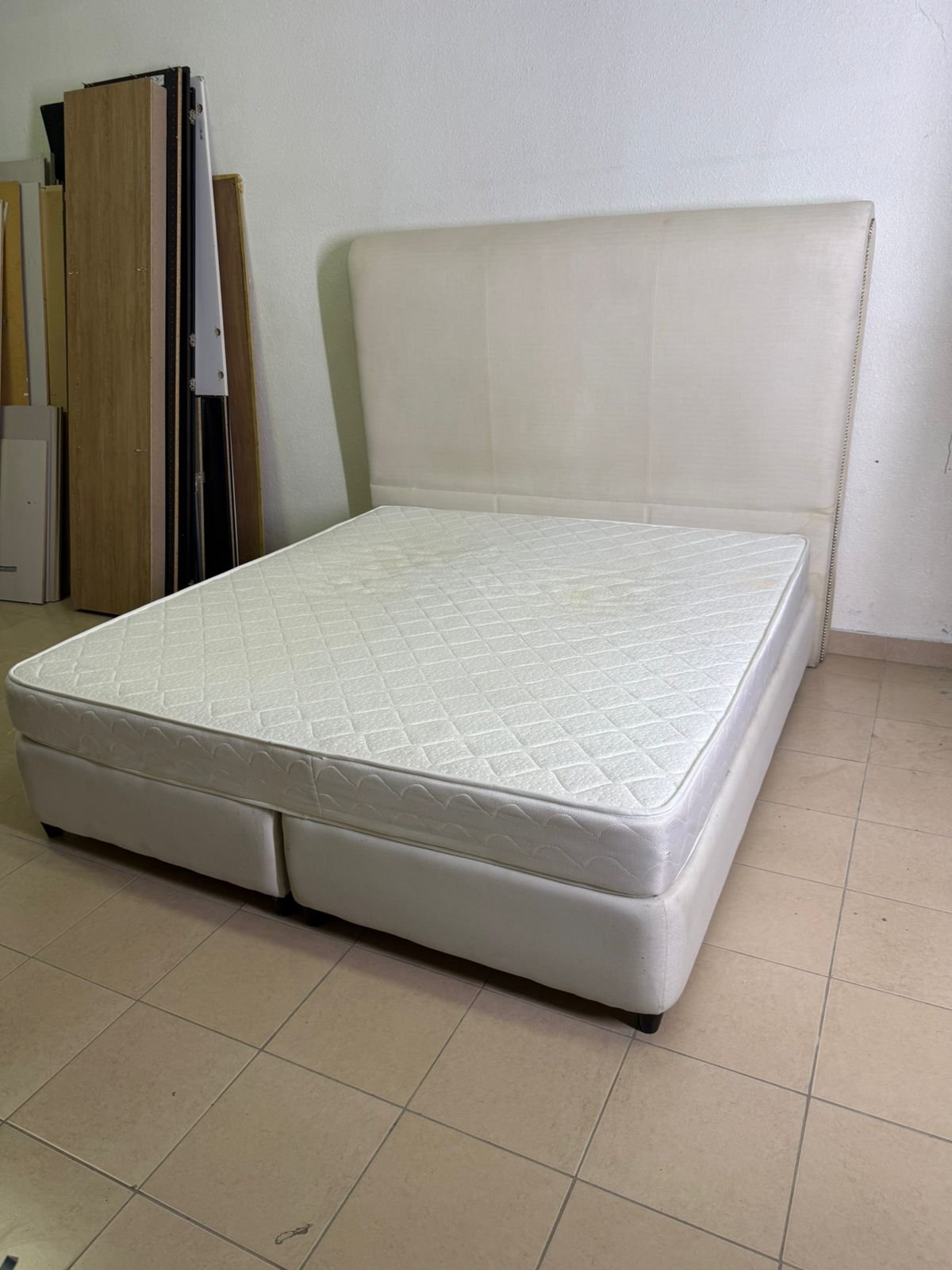Beige upholstered double bed with mattress - Image 2