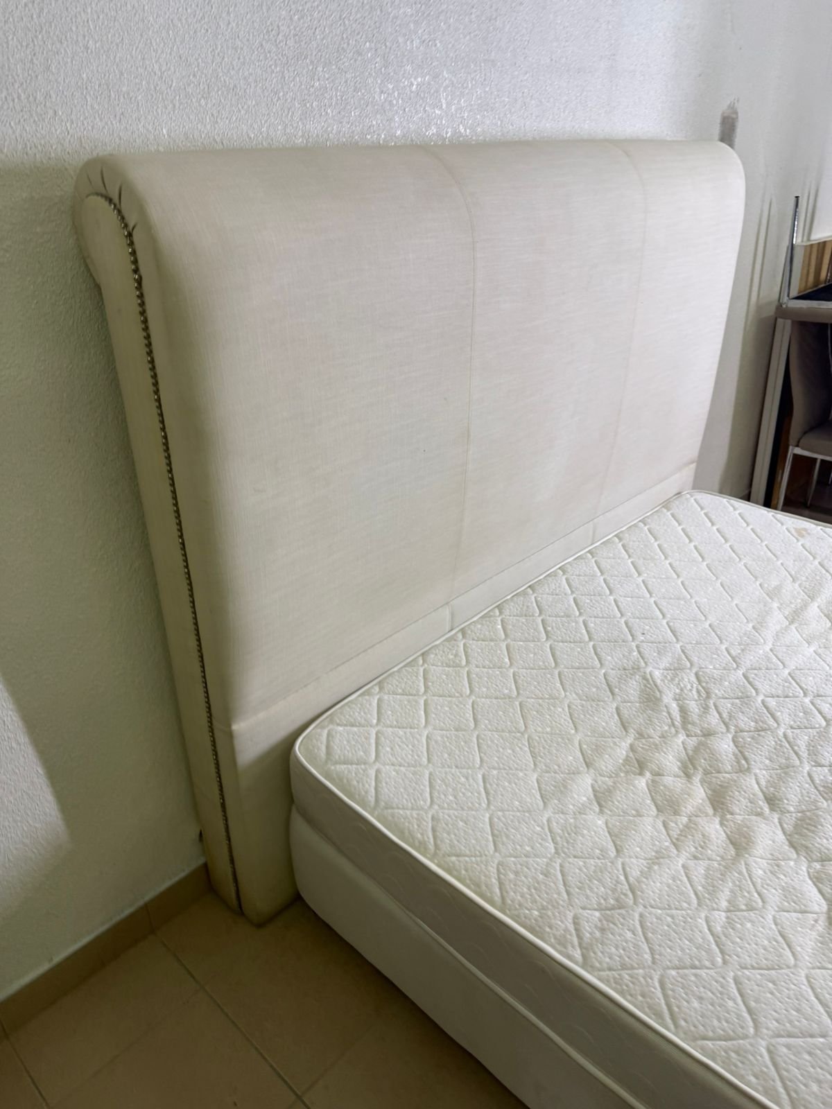 Beige upholstered double bed with mattress - Image 3