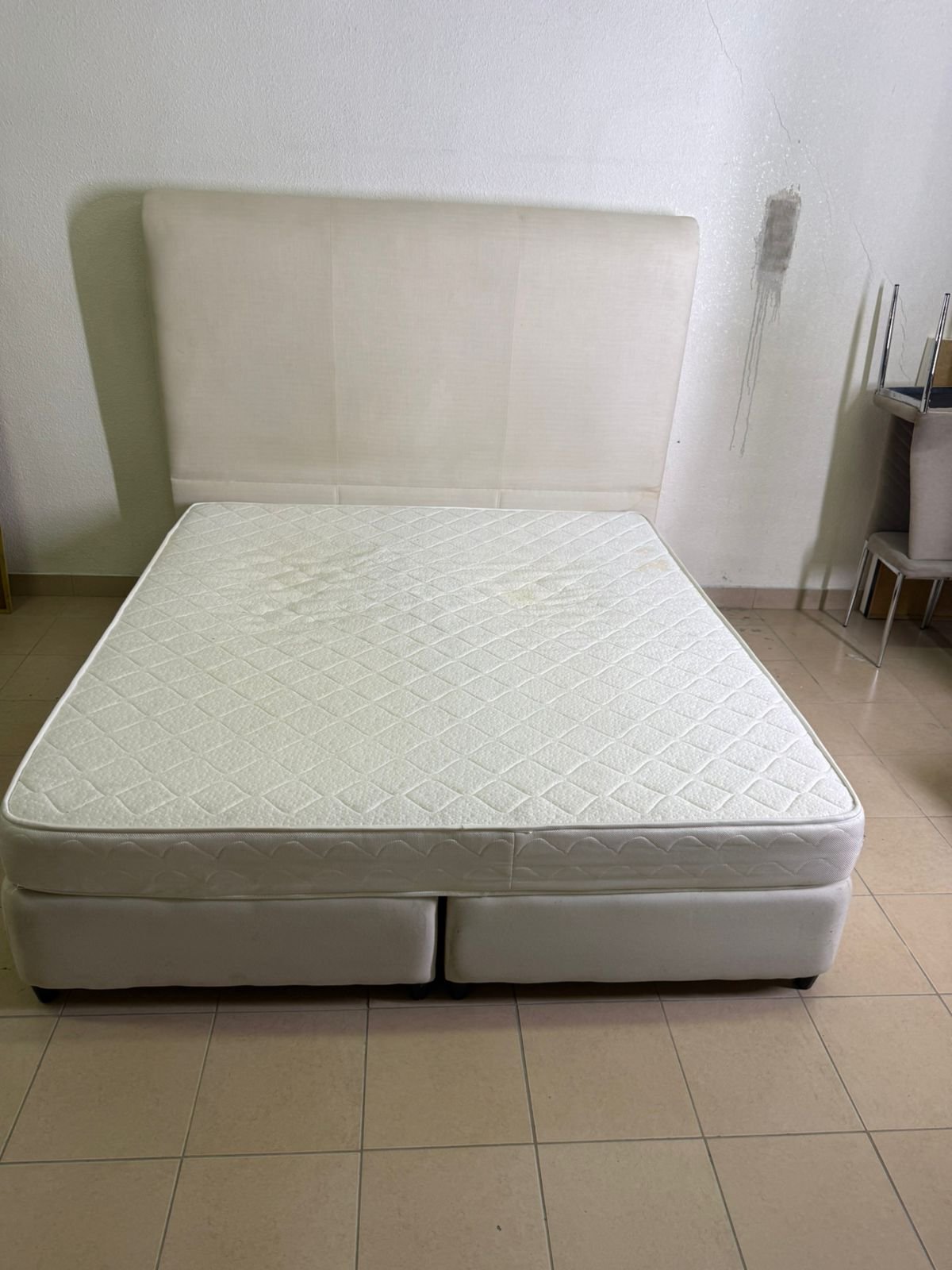 Beige upholstered double bed with mattress - Image 5