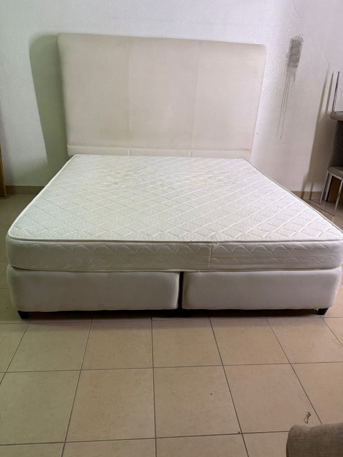 Beige upholstered double bed with mattress - Image 10