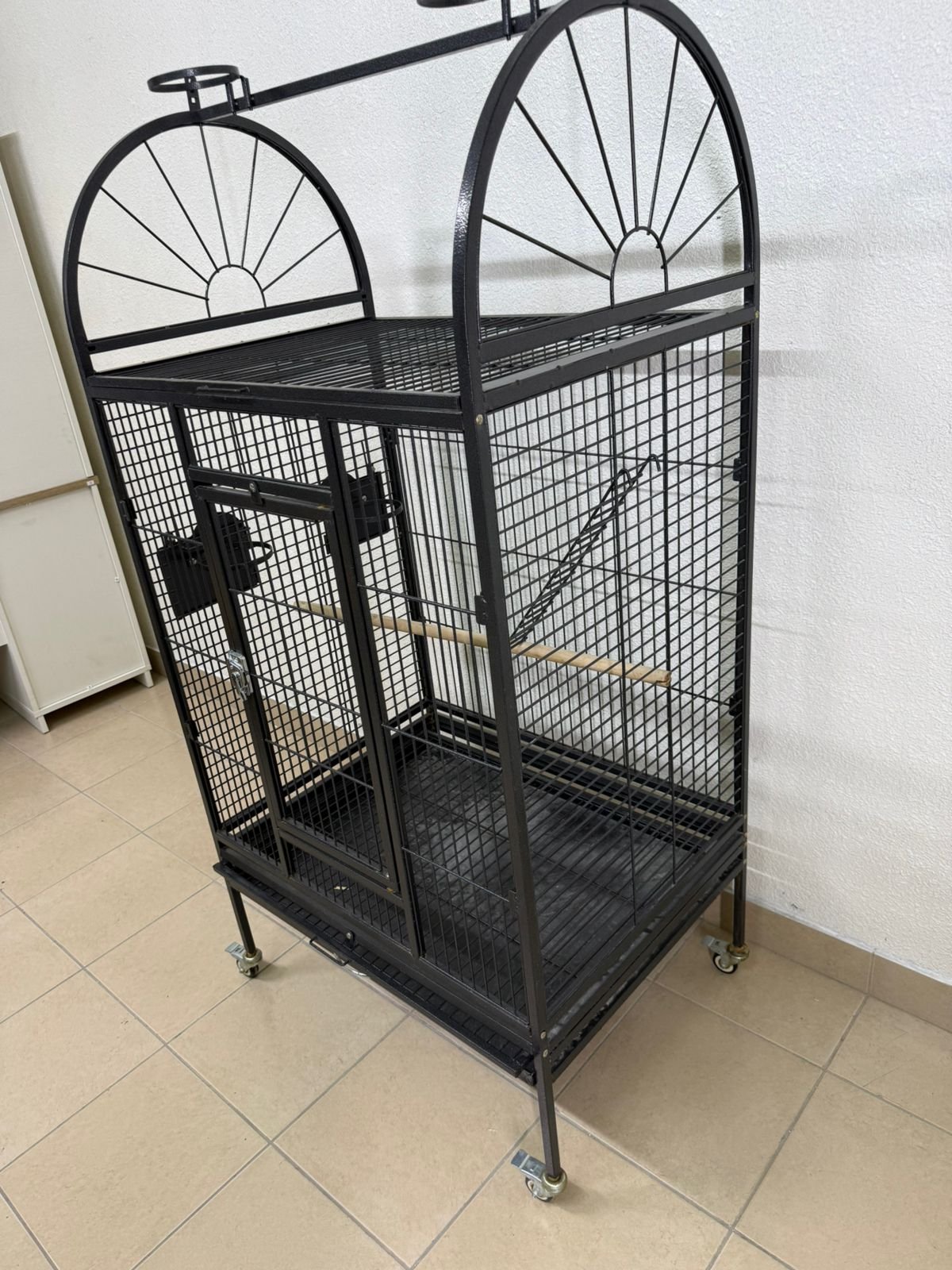 Large birdcage designed for parrots