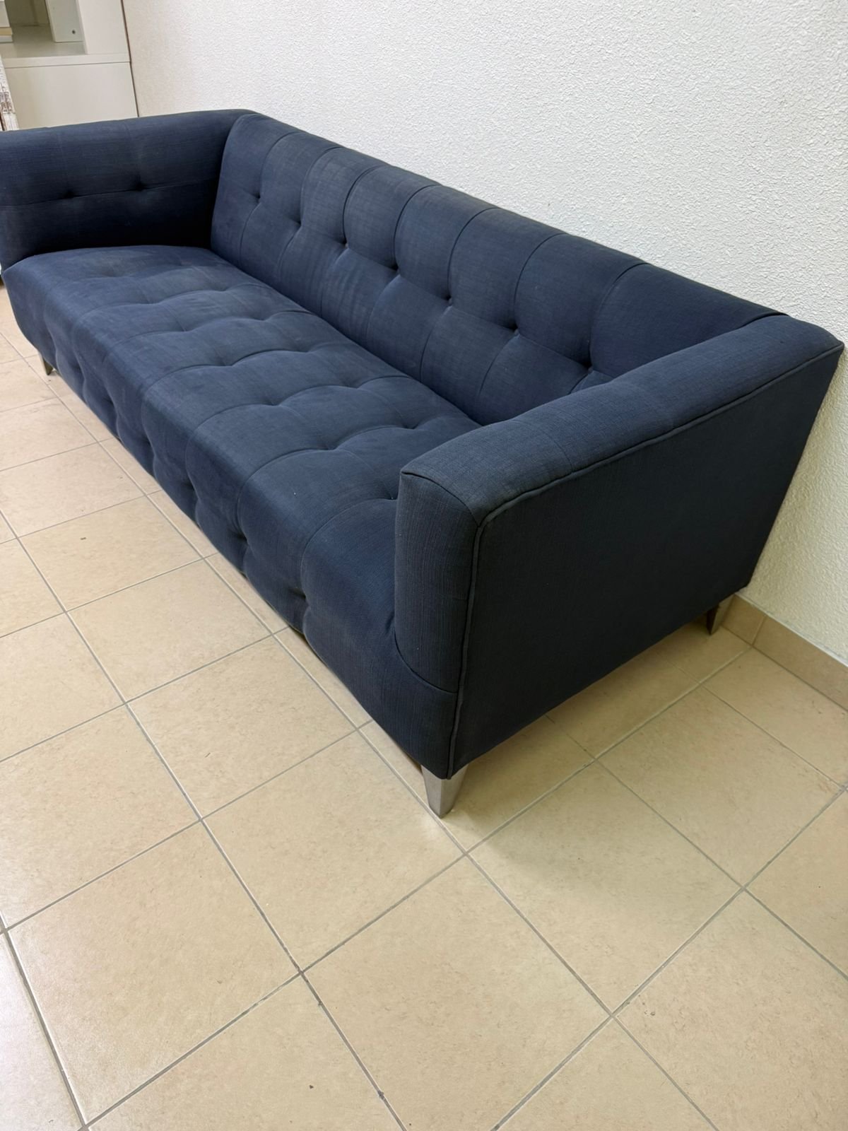 Morgan 3-seater fabric sofa in dark blue from Home Centre.