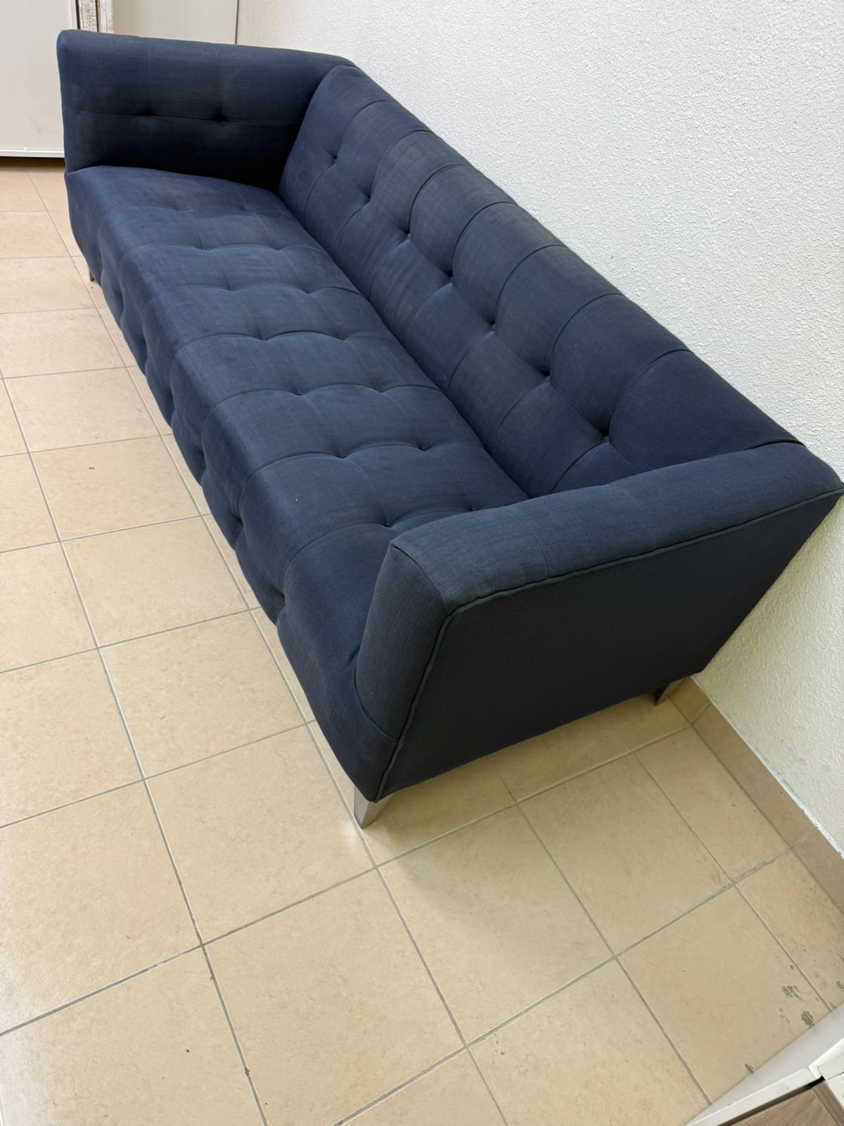 Morgan 3-seater fabric sofa in dark blue from Home Centre. - Image 4