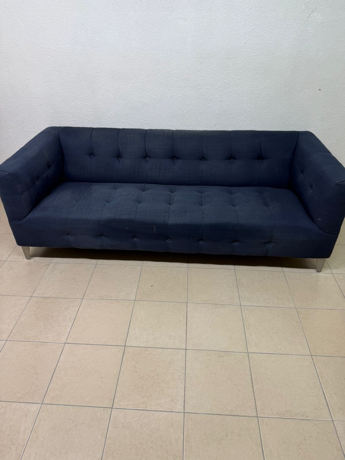 Morgan 3-seater fabric sofa in dark blue from Home Centre. - Image 6