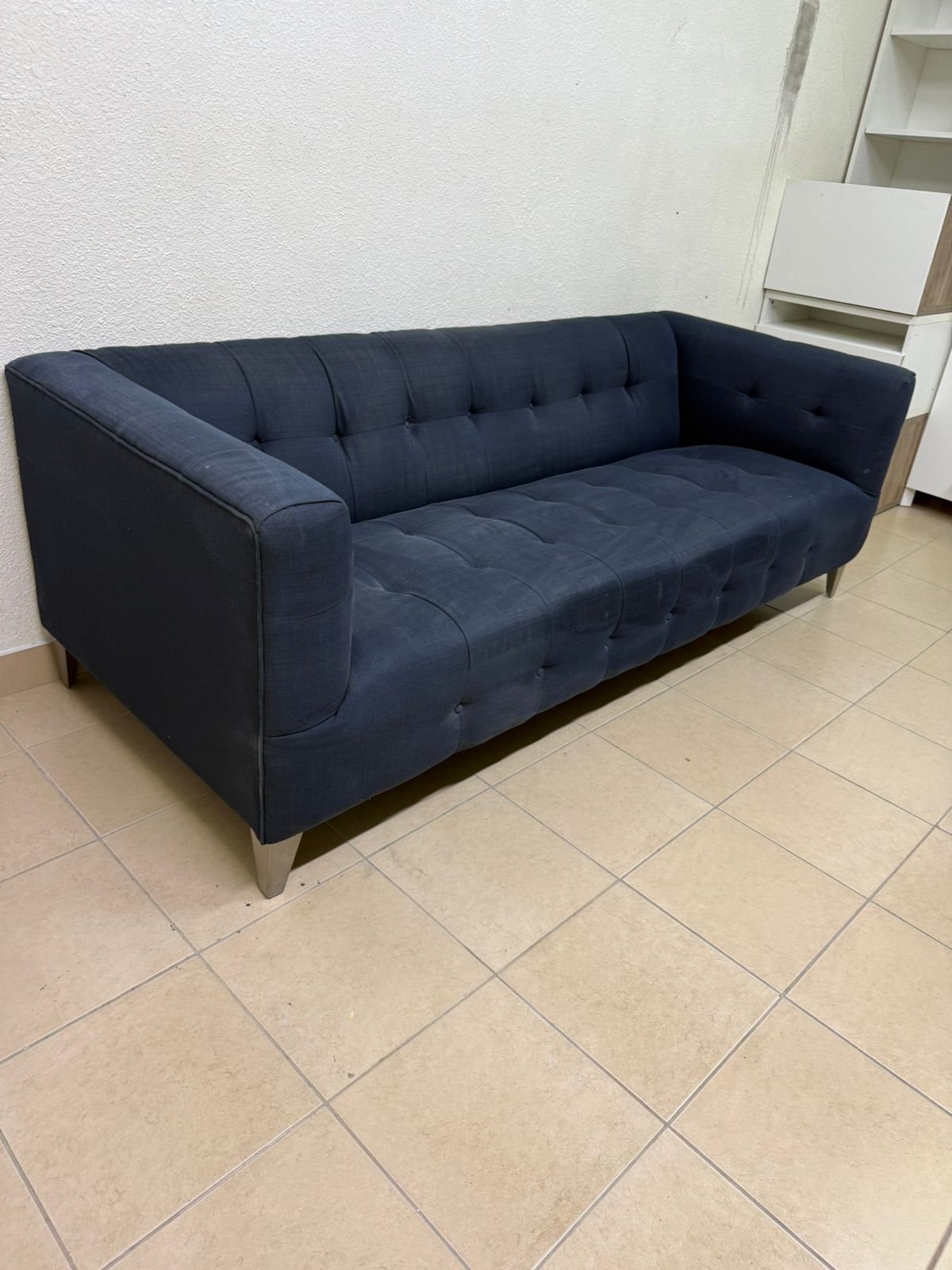 Morgan 3-seater fabric sofa in dark blue from Home Centre. - Image 7