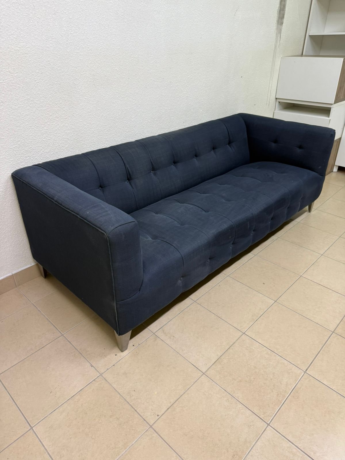 Morgan 3-seater fabric sofa in dark blue from Home Centre. - Image 9