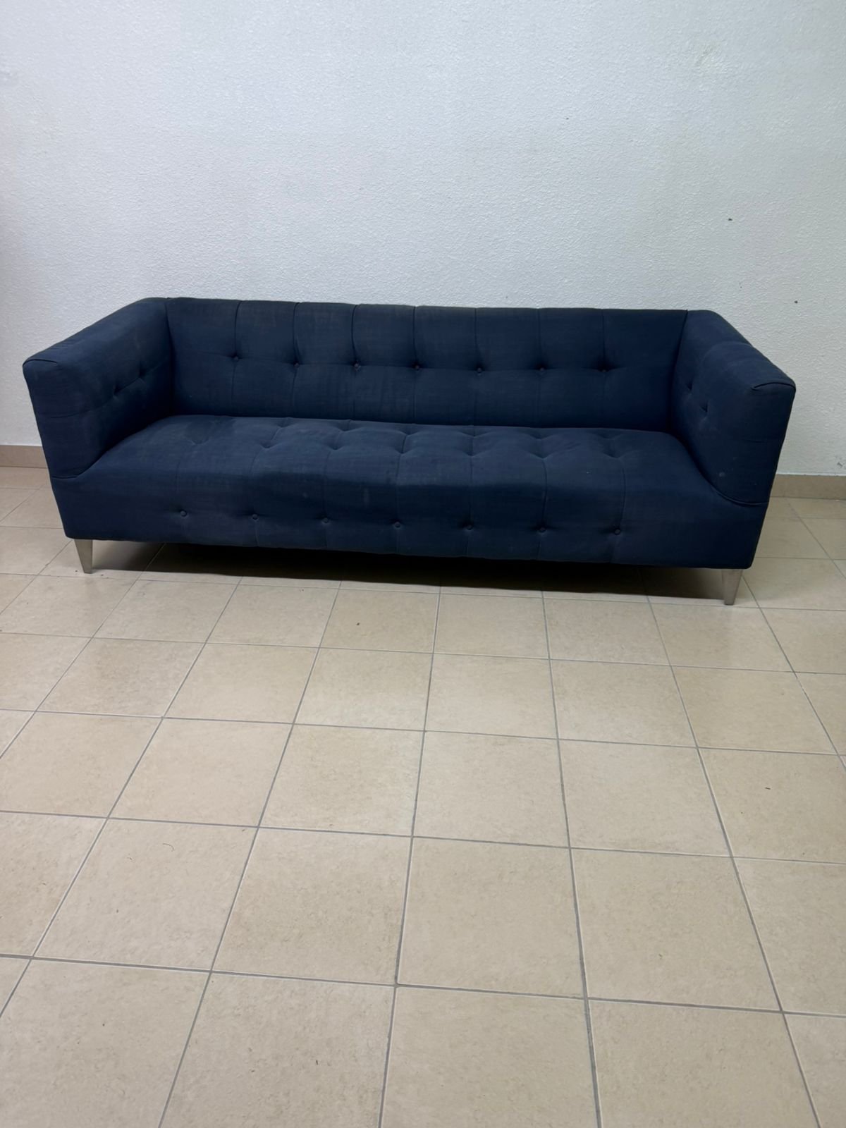 Morgan 3-seater fabric sofa in dark blue from Home Centre. - Image 12