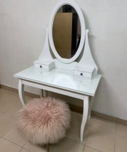 This is an IKEA HEMNES vanity with a white mirror.